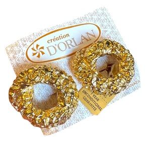 Création D'Orlan Gold plt chunky nugget textured High Quality clip Earrings NEW